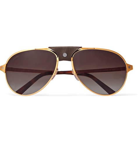 Cartier Santos De Cartier Aviator-style Leather-trimmed Gold-plated ...