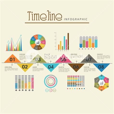 Creative timeline infographic template layout with various colorful ...