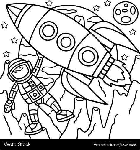 Astronaut space rocket ship coloring page for kids