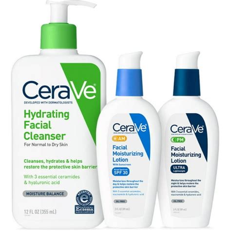 CeraVe Daily Skincare for Dry Skin | Hydrating Face Wash, AM Face ...