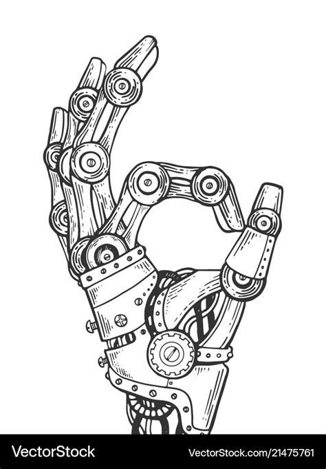 Robot hand engraving Royalty Free Vector Image