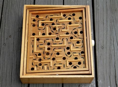 Retro Game Wooden Labyrinth Maze Box Game Retro by mochagallery