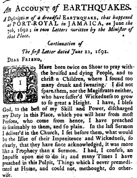 Part 2 Eye Witness Account of the 1692 Port Royal Earthquake