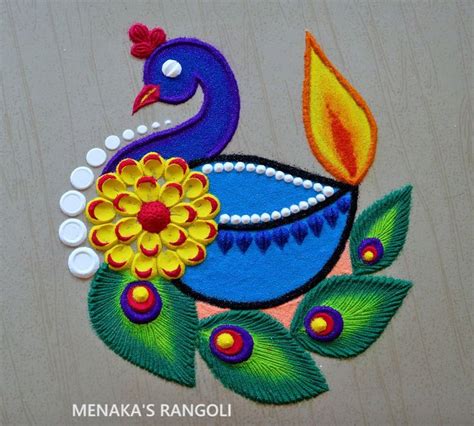 Easy Peacock Rangoli Design for Diwali