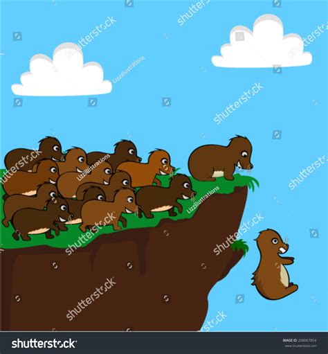 Lemmings Jumping Off Cliff Stock Vector (Royalty Free) 208067854 ...