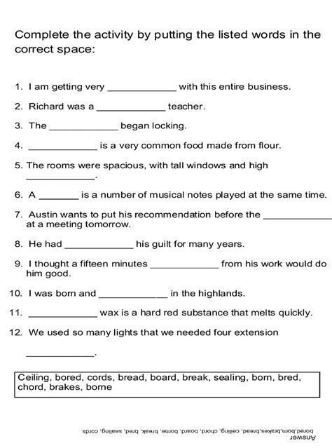 English Fill In The Blanks Worksheets