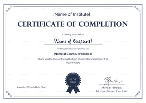 Formal Completion Certificate Design Template in PSD, Word