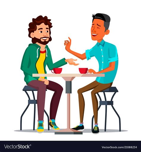 Friends in cafe two man drinking coffee Royalty Free Vector | Friends ...