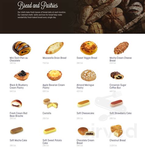 Paris Baguette menu in San Diego, California, USA