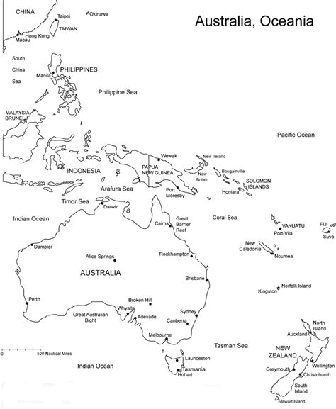 Blank Map of Oceania | Printable Outline Map of Oceania | WhatsAnswer ...