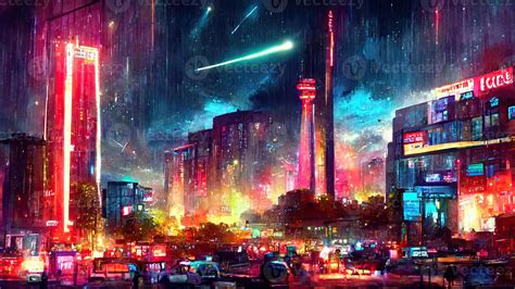 Cyberpunk city street. Sci-fi wallpaper. Futuristic city scene in a ...