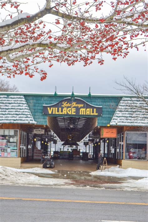 Snowy day at the Lake George Village Mall on Canada Street. The mall ...