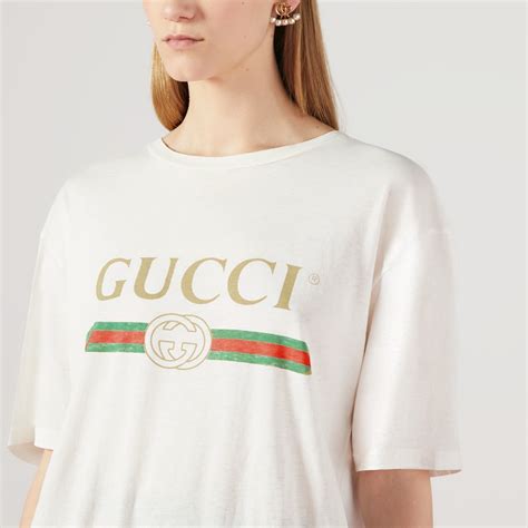 Camiseta extragrande con Logotipo Gucci en punto de algodón blanco ...