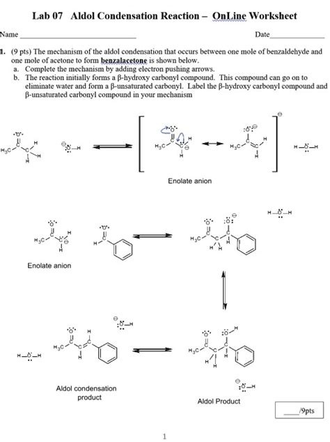 SOLVED: Lab 07 Aldol Condensation Reaction OnLine Worksheet Namne Date ...