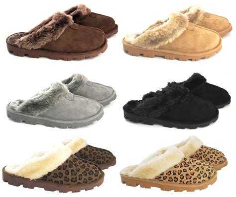 Damen Slipper Warm Pelz Gefüttert Winter Bequem Gummisohle Hausschuhe 3 ...