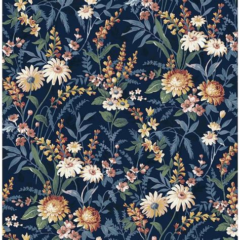 NextWall 30.75 sq. ft. Navy Blue Vintage Floral Vinyl Peel and Stick ...