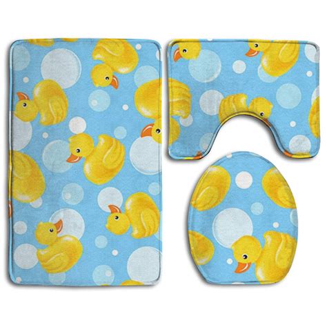 PUDMAD Yellow Rubber Duck 3 Piece Bathroom Rugs Set Bath Rug Contour ...