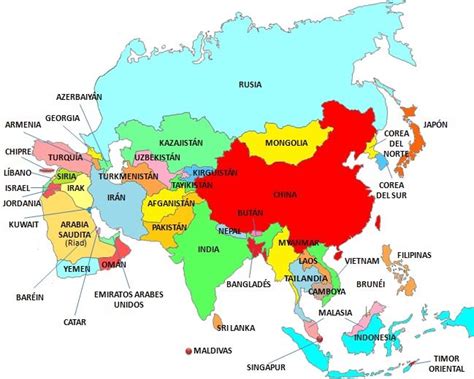 Mapa con los países de Asia | Saber es breve