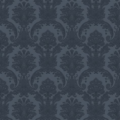 Dark Blue Damask Wallpaper