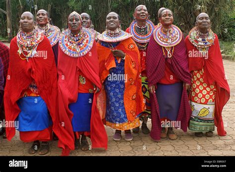 massai group with traditional clothing, Kenya, Masai Mara Stock Photo ...