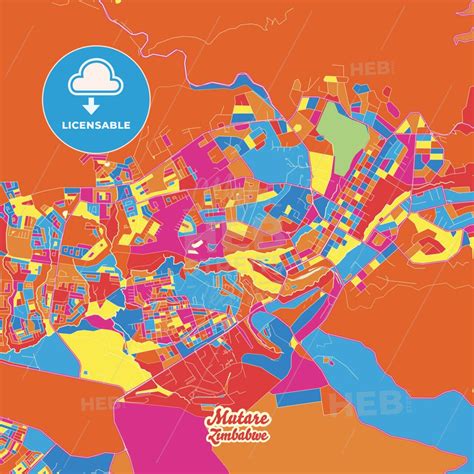 Mutare, Zimbabwe Crazy Colorful Map Print Template | Colorful map ...