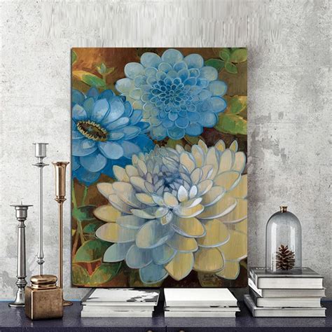 Large Flower Decorative Paintings Modern Abstract Blue Lotus Oil ...