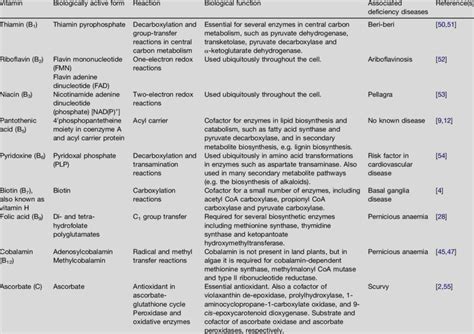 Enzyme cofactor functions of the different water-soluble vitamins found ...