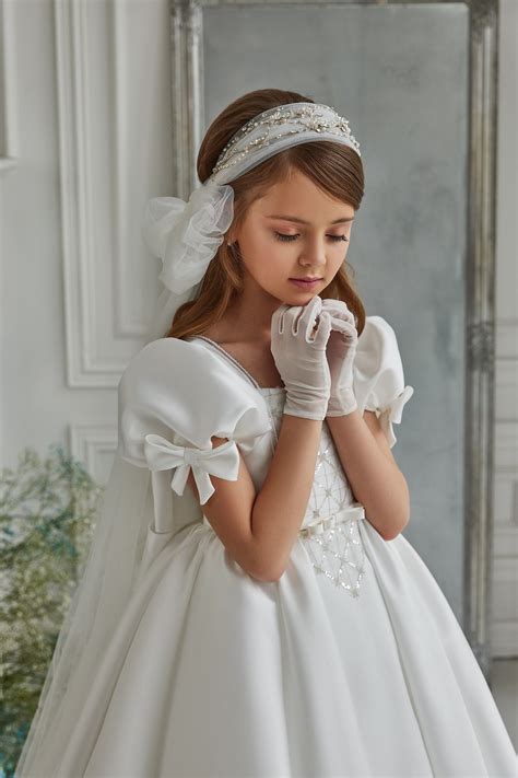 Satin Communion Dress. Ivory Baby Dress in Royal Satin Embellished With ...