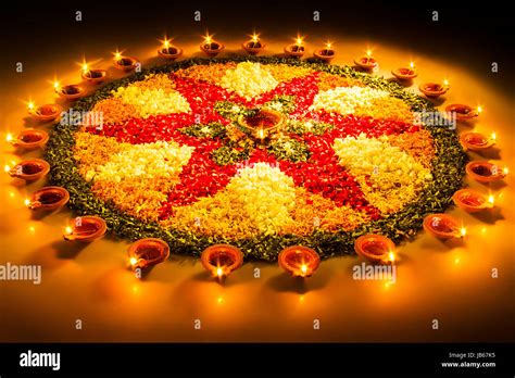 Deepavali Festival Lighting Diya Rangoli Design Celebration Stock Photo ...