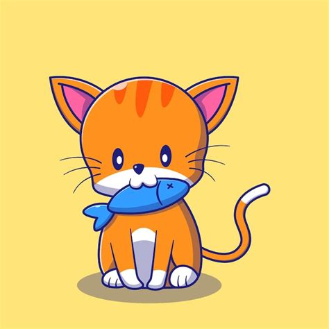 Premium Vector | Cute cat eating fish illustration. cat mascot cartoon ...