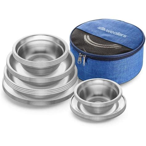 Wealers Stainless Steel Plates and Bowls Camping Set (24-Piece Kit ...