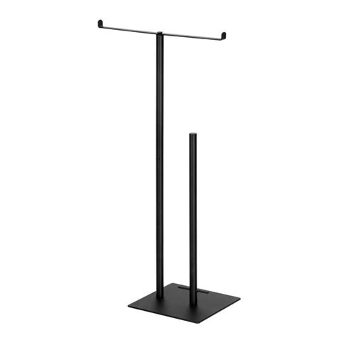 Black Toilet Paper Holder Stand Free Standing Double Bar with Reserve ...