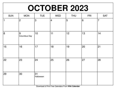 October 2023 Calendar With Holidays - Printable Template Calendar