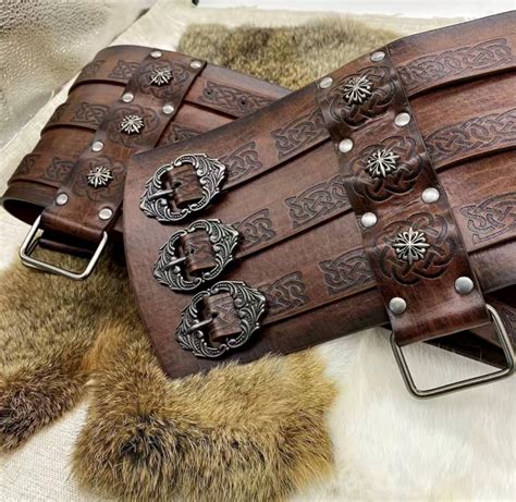 Viking Wide Faux Leather Belt, Viking Art Printing Double Buckle Rivet ...