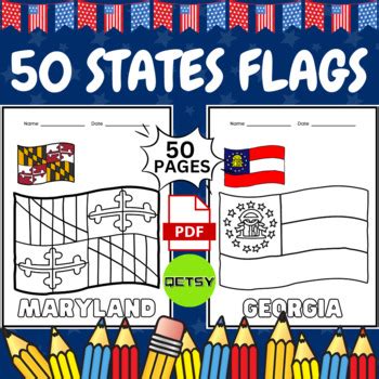 US State Flags Coloring Pages | 50 States Flags Coloring Sheets by Qetsy