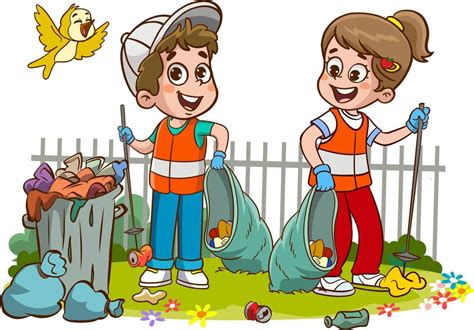 children cleaning the environment from garbage cartoon vector 21872846 ...