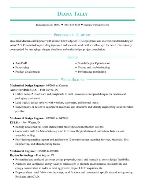 Professional Mechanical Design Engineer Resume Examples