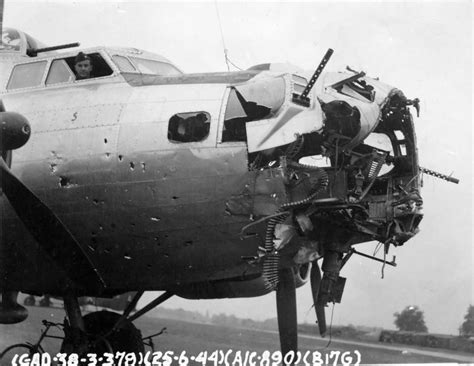 Battle damaged Boeing B-17 Flying Fortress from 379th Bomb Group ...