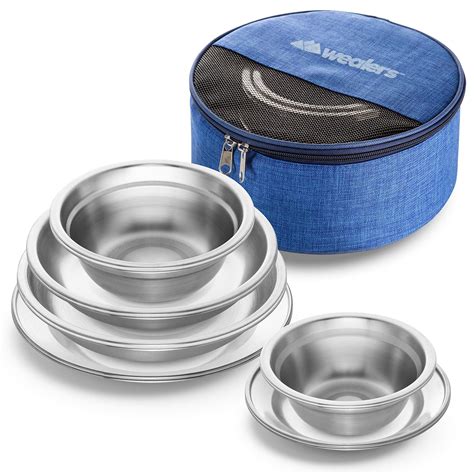 Wealers 12pc Camping Utensils Set Stainless Steel Stackable Dinnerware ...