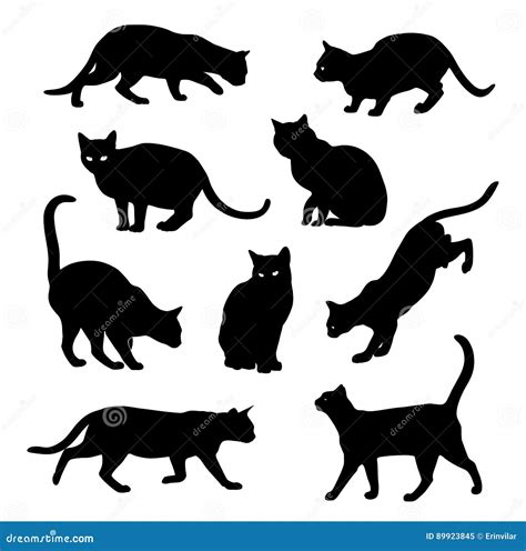 Cat Silhouette Vector Set Isolated on White Stock Vector - Illustration ...