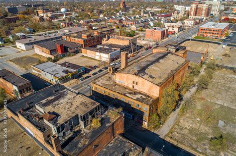 Aerial View of Crumbling Gary Indiana, Post industrial Collapse of ...