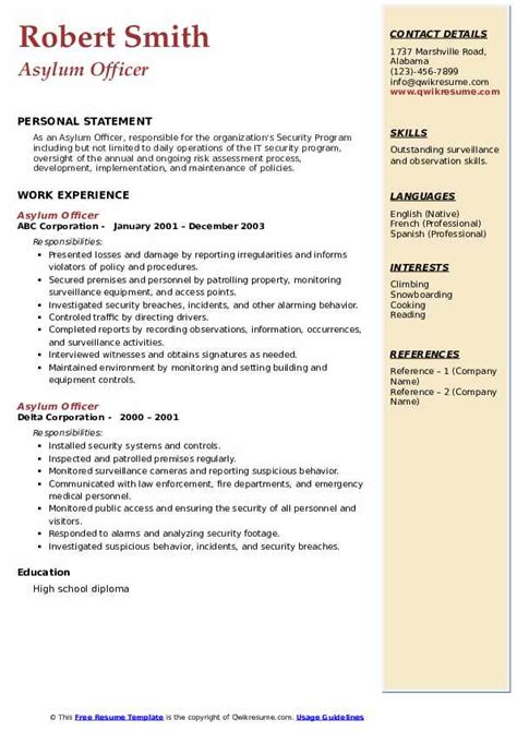 Asylum Officer Resume Samples | QwikResume