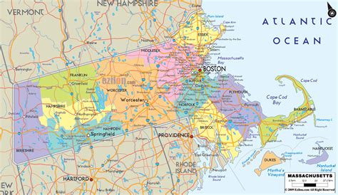 Detailed Map of Massachusetts State USA - Ezilon Maps