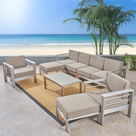 7-Piece Silver Contemporary Outdoor Furniture Patio Sectional Sofa Set ...