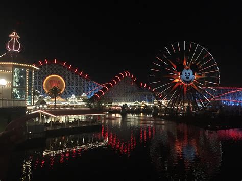 Pixar Pier lit up at night | Disneyland anaheim, California adventure ...