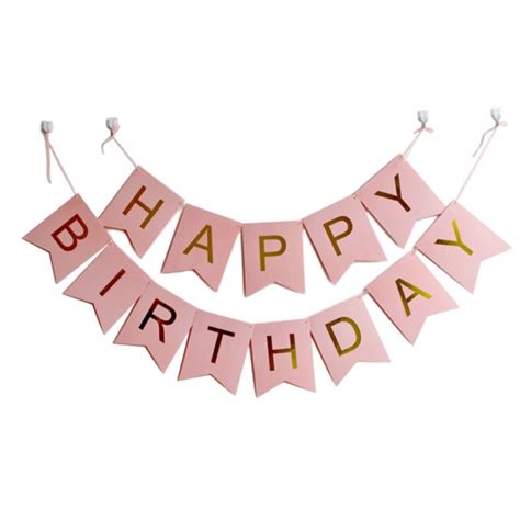 Pink happy birthday banner w/ gold letters 8"x 6" | Shopee Philippines