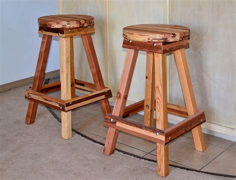 Backless Wooden Bar Stool, Custom-Made Redwood Stools