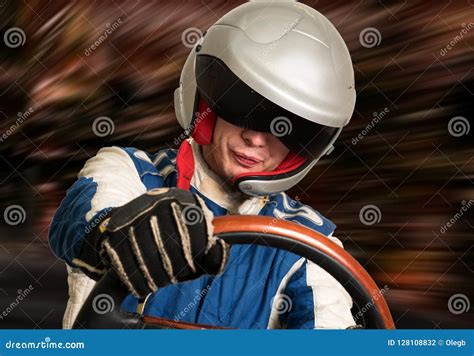 Race Car Driver in the Helmet while Driving. Stock Photo - Image of ...