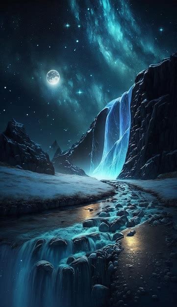 Premium AI Image | A waterfall in the night sky