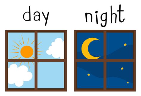 Opposite wordcard for day and night 448477 Vector Art at Vecteezy